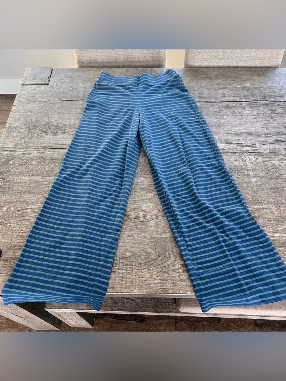 Free People Blue and Green Striped Wide-Leg Pant